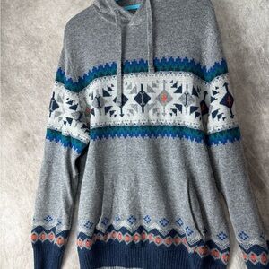 American Eagle Outfitters Gray and Blue Patterned Sweater Large